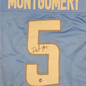 Autographed David Montgomery Blue Detroit Lions Custom Jersey w/ Beckett COA